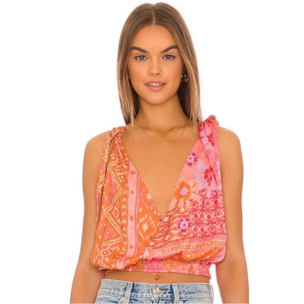 EUC Free People Tied To You Tank in Pink & Orange Lemonade Combo - Women's Small